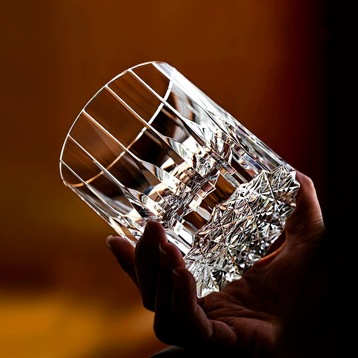 Vaso de whisky de cristal tallado a mano con facetas de diamante en caja de presentación para bourbon, escocés y cócteles | Thomler