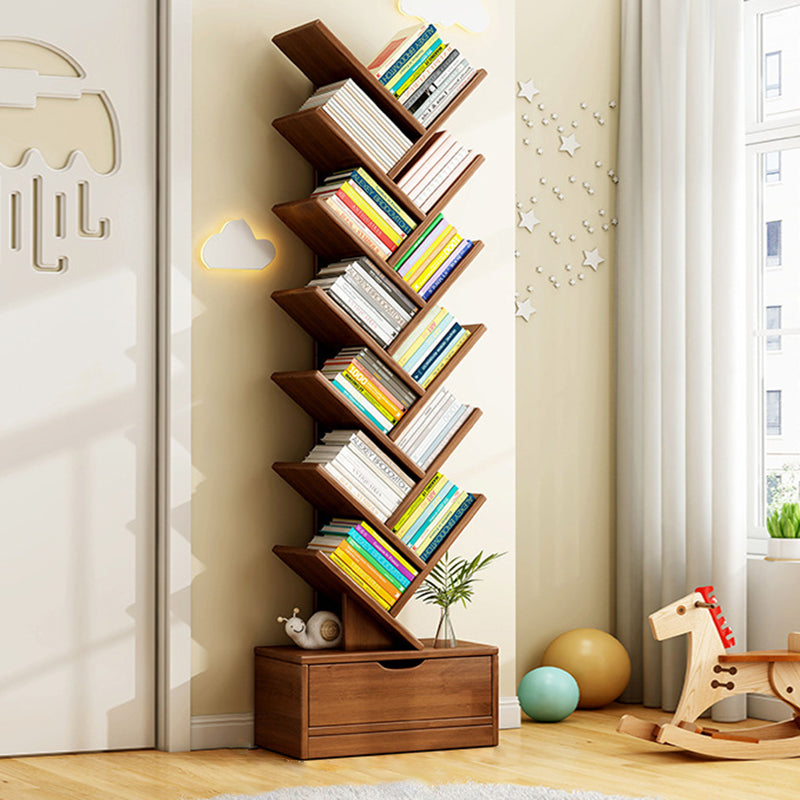 Multi-Tier Wooden Storage Rack 39 in Walnut Finish Open Shelving for Home Office Study Living Room Decorative Display | Thomler