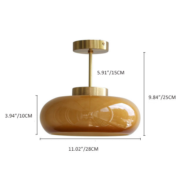 Semi-Flush Mount Golden Amber Glass Fixture 11 inch Antique Brass Finish for Bedrooms Living Rooms Hallways Vintage Style Overhead Light E26 | Thomler