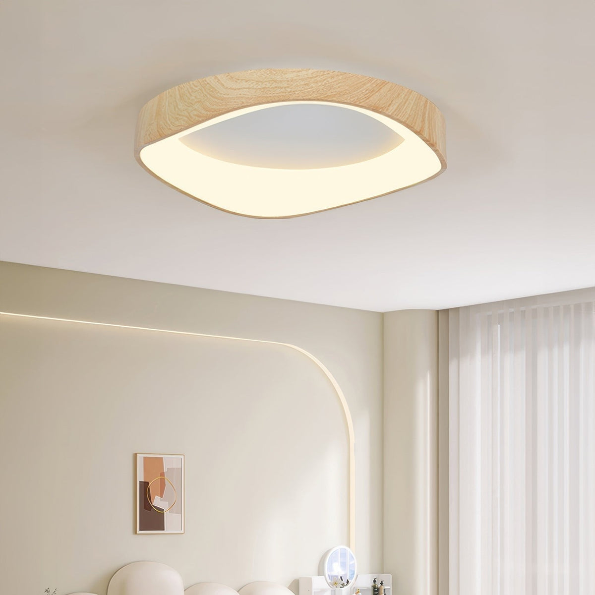 Round Wood Grain Flush Mount LED Light 16-24 Inch Iron Acrylic Fixture for Bedroom Living Room Den Office Scandinavian Minimalist Modern Far | Thomler