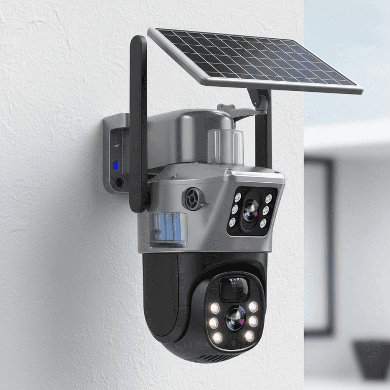 Solar-Powered Surveillance Camera 4K Resolution Dual-Lens System 10x Magnification Wireless Setup for Home Business Yard Monitoring Day Nigh | Thomler