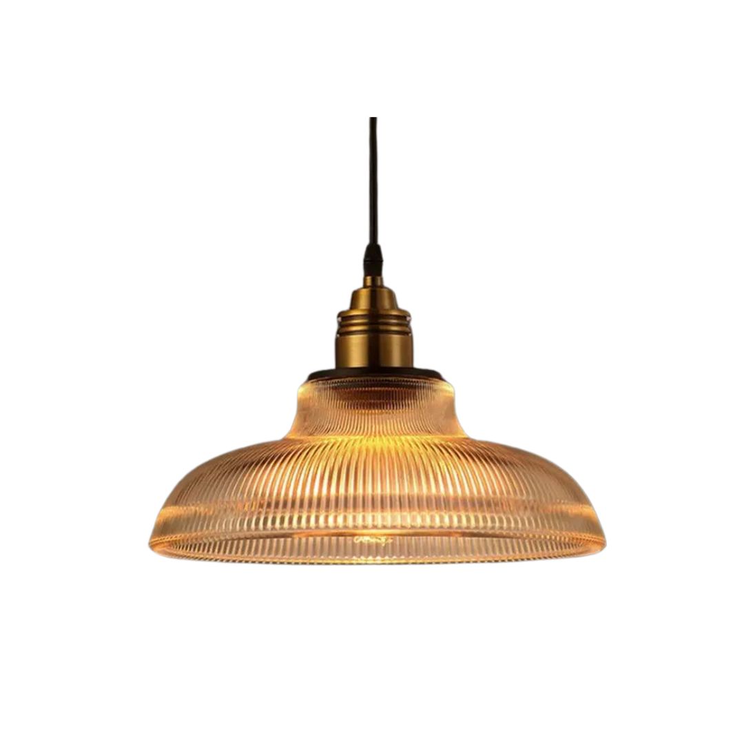 Hängeleuchte mit gerippter Glaskuppel, 12 Zoll, Messing-Finish, für Kücheninsel, Esstisch, Deckenleuchte, zeitgenössisches Industrial-Design für Zuhause | Thomler