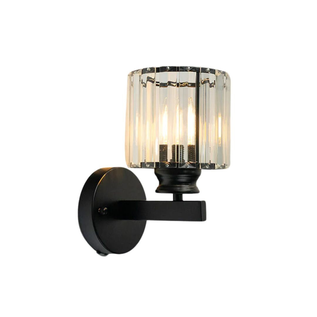 Wandleuchte aus Metall & Glas 23,9 cm, schwarzer strukturierter Schirm für Schlafzimmer, Flur, Wohnzimmer, Ambiente-Beleuchtung, moderne Wohndekoration | Thomler