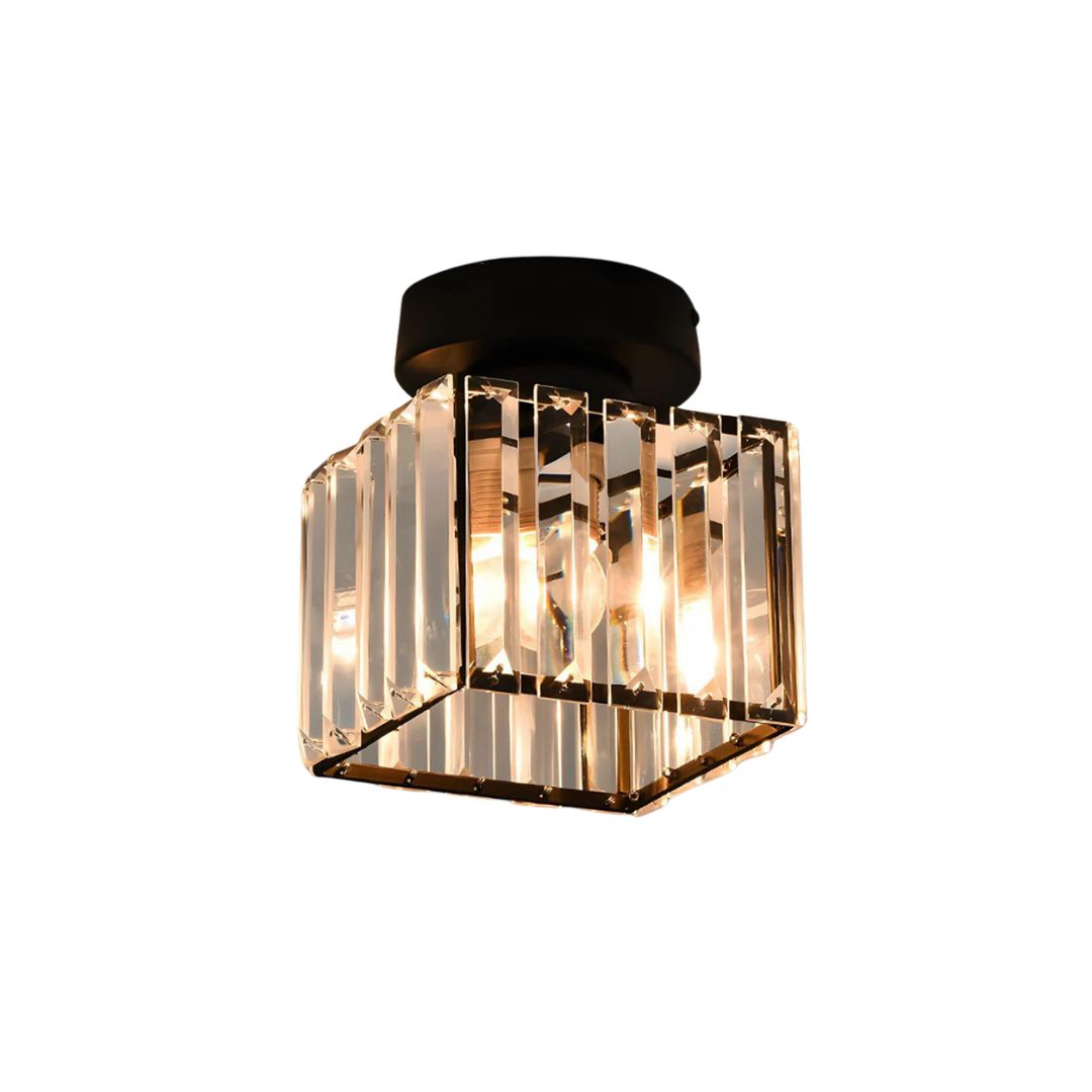 Decorative Flush Mount Light Fixture with Glass Cube and Metal Accents E27 Socket for Entryway Bedroom Small Room Ambient Overhead Lighting | Thomler