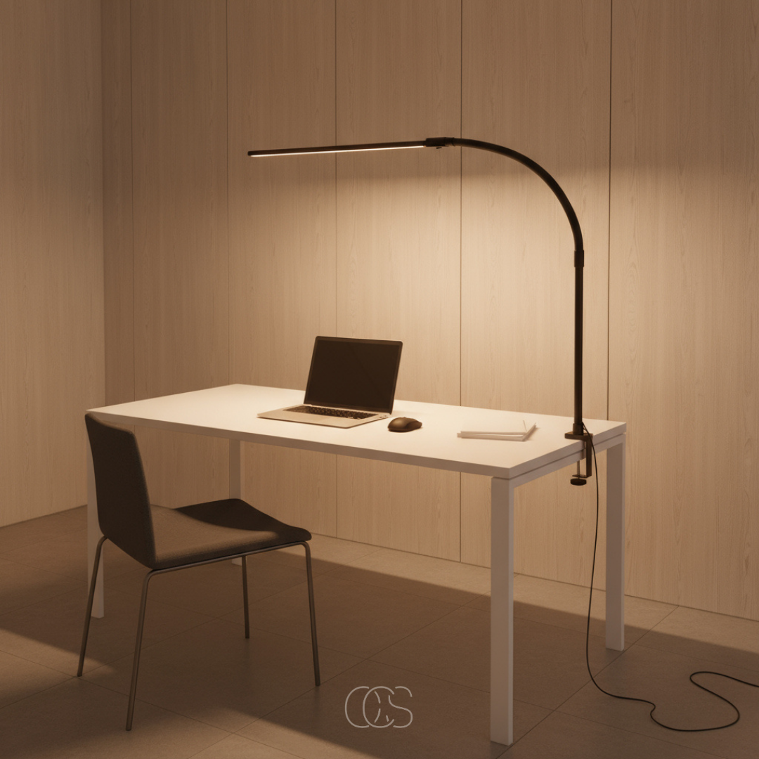 Adjustable Clamp-On Task Light with Gooseneck Arm 38 in Height Dimmable LED Office Reading Lamp Black Iron for Desk Workspace Study Corner | Thomler