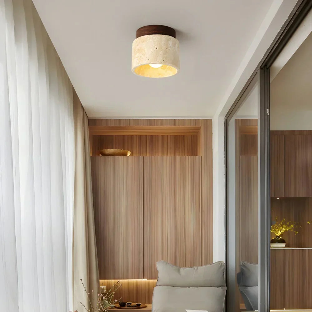 Flush Mount Ceiling Fixture Natural Stone Cream 4.7 in LED Compact Entryway Lighting for Hallways Bedrooms Foyers Modern Minimalist Japandi | Thomler