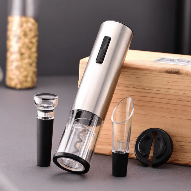 Juego de abridor de vino automático recargable con cortador de papel aluminio, aireador y preservador, kit de 4 piezas para entretenimiento en encimera | Thomler