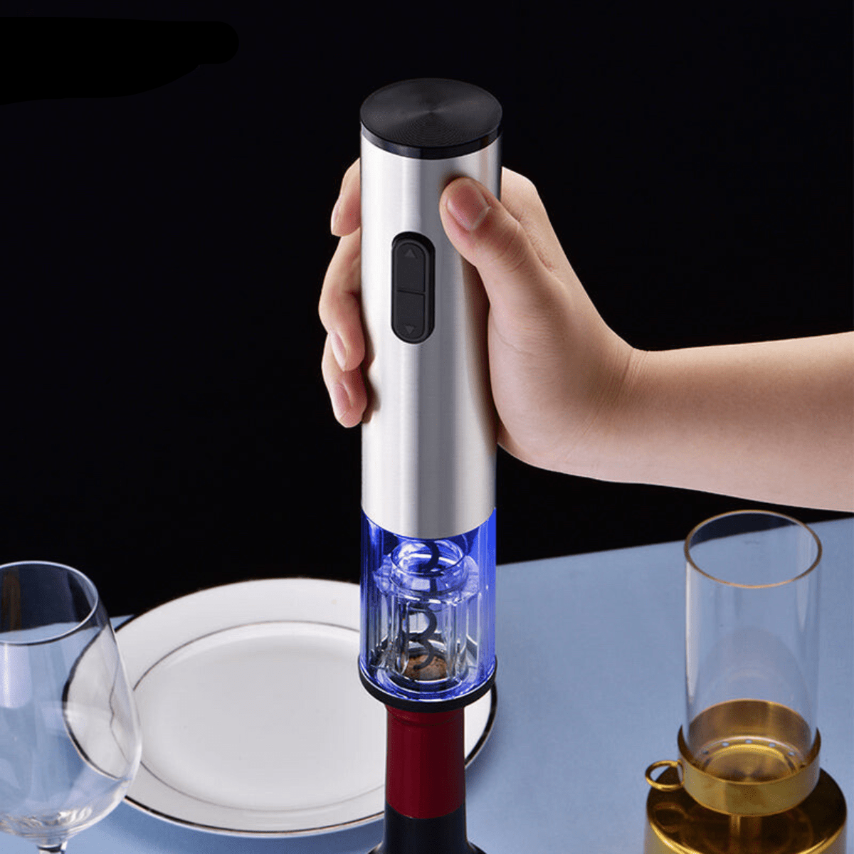 Juego de abridor de vino automático recargable con cortador de papel aluminio, aireador y preservador, kit de 4 piezas para entretenimiento en encimera | Thomler