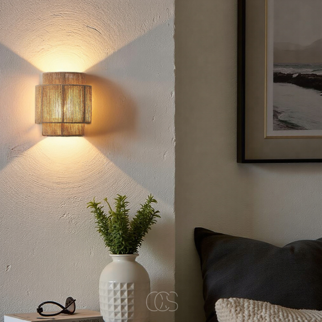 Handwoven Fiber Wall Sconce 10 in Natural Light for Bedroom Hallway Living Room Boho Decor E27 Socket Ambient Fixture 220V | Thomler