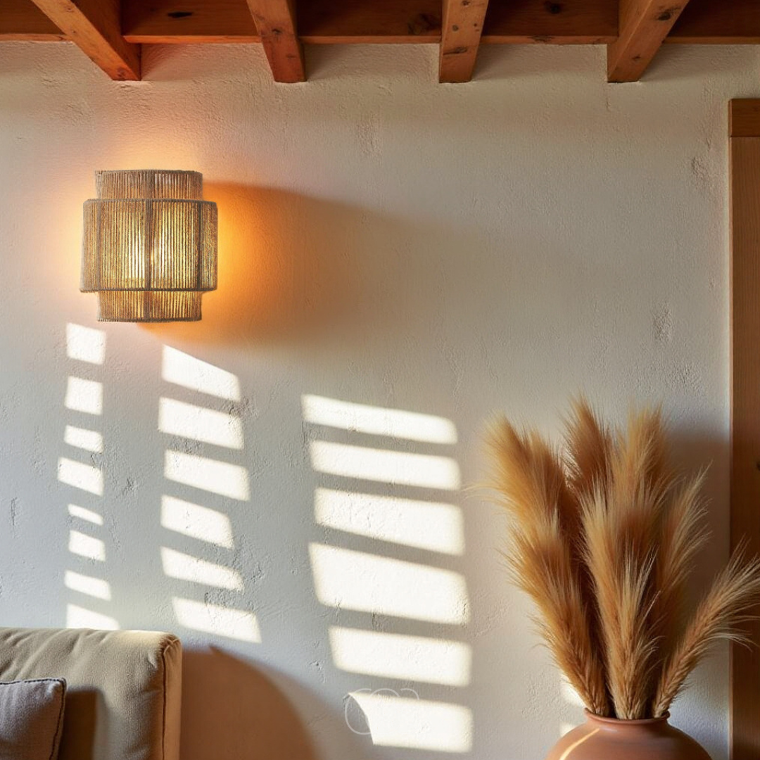 Handwoven Fiber Wall Sconce 10 in Natural Light for Bedroom Hallway Living Room Boho Decor E27 Socket Ambient Fixture 220V | Thomler