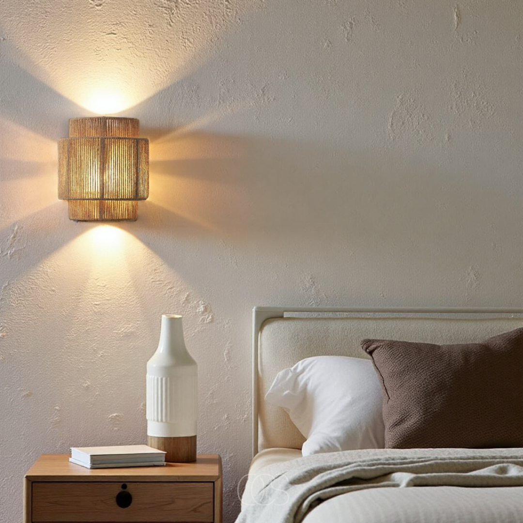 Handwoven Fiber Wall Sconce 10 in Natural Light for Bedroom Hallway Living Room Boho Decor E27 Socket Ambient Fixture 220V | Thomler