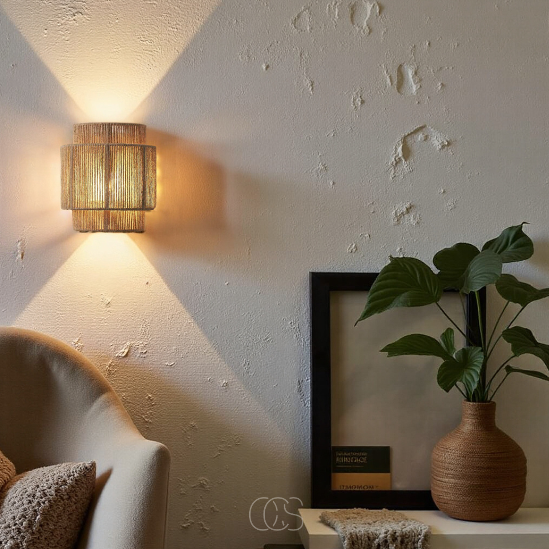 Handwoven Fiber Wall Sconce 10 in Natural Light for Bedroom Hallway Living Room Boho Decor E27 Socket Ambient Fixture 220V | Thomler