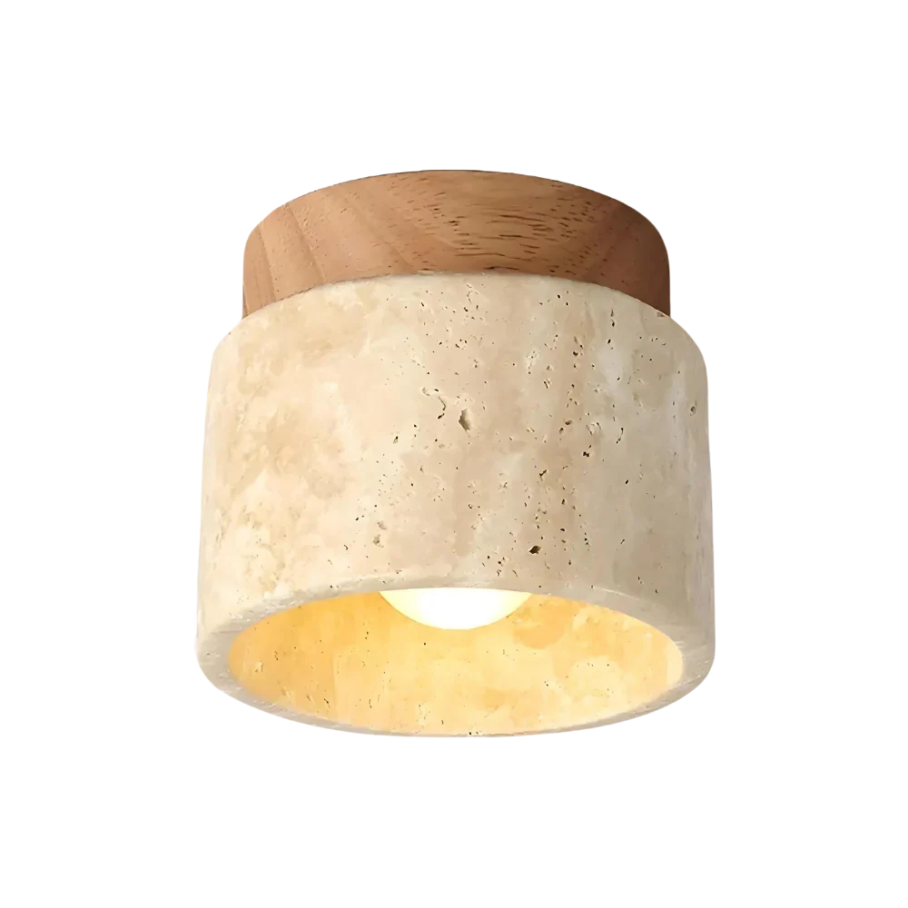 Flush Mount Ceiling Fixture Natural Stone Cream 4.7 in LED Compact Entryway Lighting for Hallways Bedrooms Foyers Modern Minimalist Japandi | Thomler