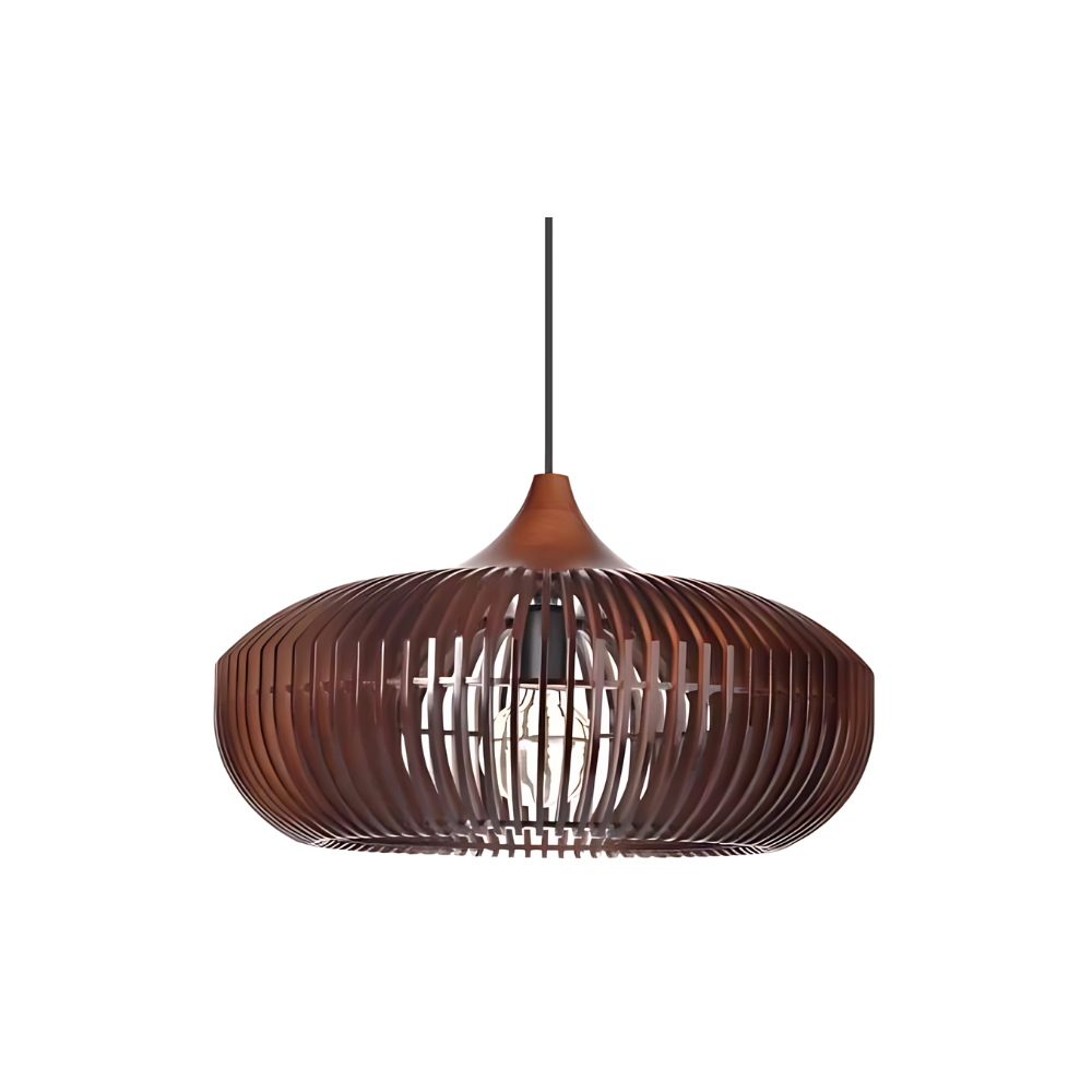 Wood Slat Ceiling Fixture Round Natural 17-Inch Japandi Style Above Table Island Ambient Hanging Light for Dining Kitchen Living Room | Thomler