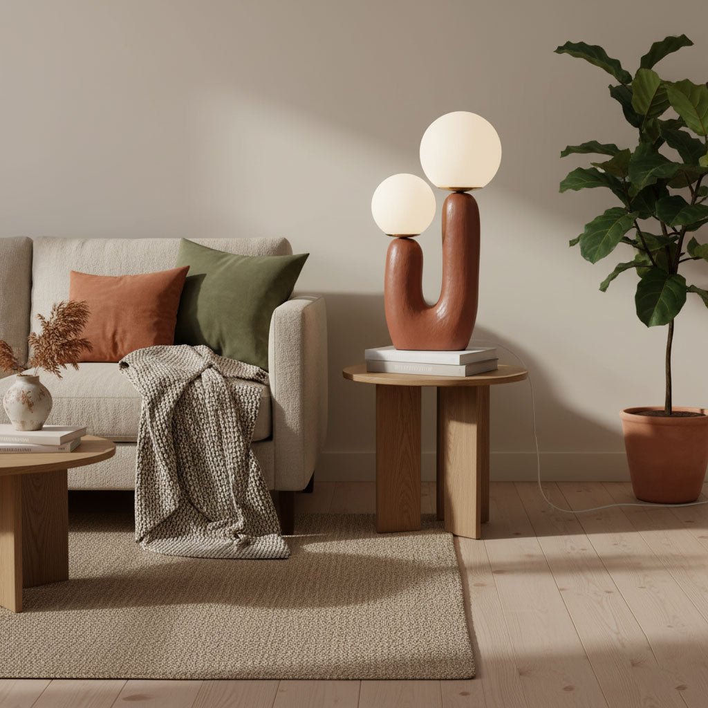 Hedendaagse G9 nachtkastlamp met glazen kap, 25 cm diameter, sculpturale polymeer bureaulamp voor thuiskantoor, slaapkamer, nachtkastje en lezen | Thomler