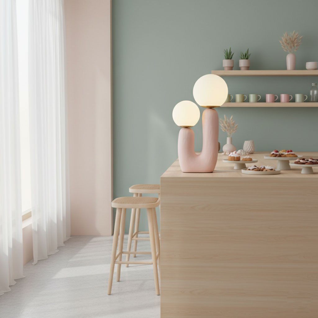 Hedendaagse G9 nachtkastlamp met glazen kap, 25 cm diameter, sculpturale polymeer bureaulamp voor thuiskantoor, slaapkamer, nachtkastje en lezen | Thomler