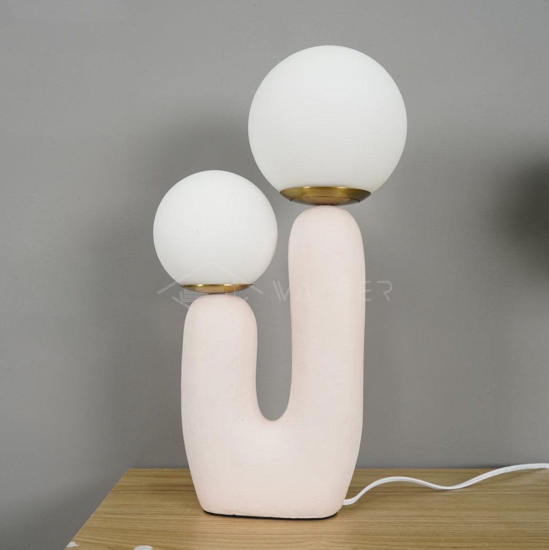 Hedendaagse G9 nachtkastlamp met glazen kap, 25 cm diameter, sculpturale polymeer bureaulamp voor thuiskantoor, slaapkamer, nachtkastje en lezen | Thomler