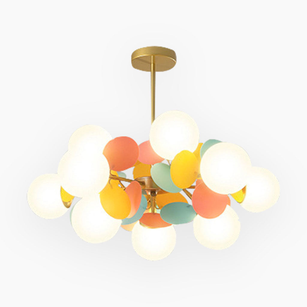 Sculptural Glass Globe Overhead Light with Branching Arms for Dining Room & Living Space — Dimmable LED Cluster Fixture in White, Green or M | Thomler