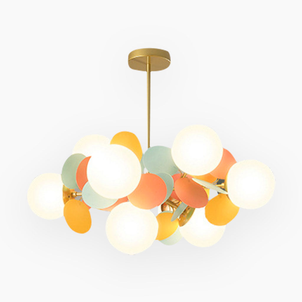 Sculptural Glass Globe Overhead Light with Branching Arms for Dining Room & Living Space — Dimmable LED Cluster Fixture in White, Green or M | Thomler