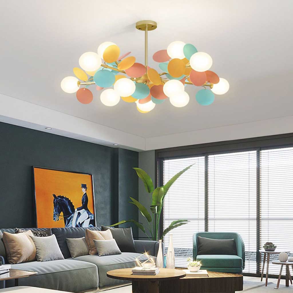 Sculptural Glass Globe Overhead Light with Branching Arms for Dining Room & Living Space — Dimmable LED Cluster Fixture in White, Green or M | Thomler