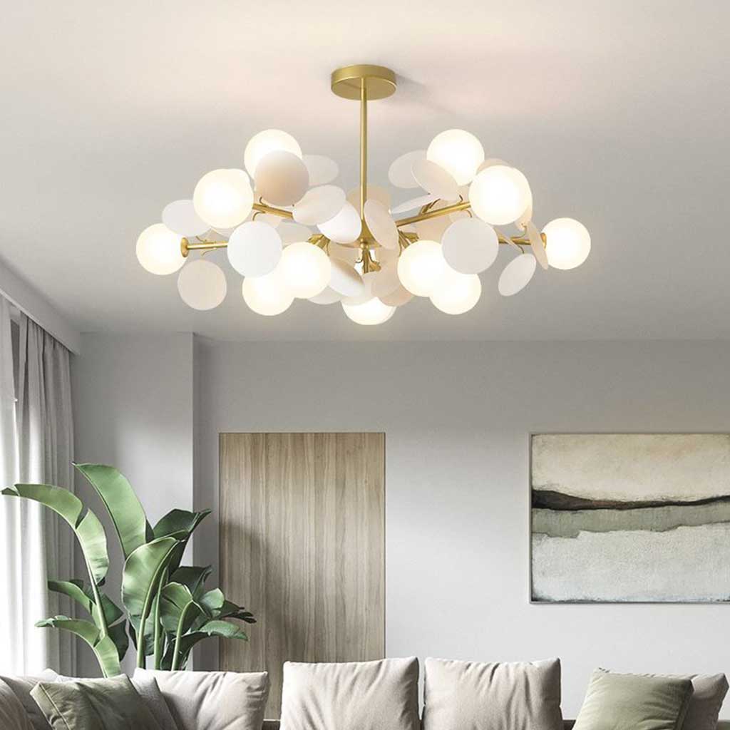 Sculptural Glass Globe Overhead Light with Branching Arms for Dining Room & Living Space — Dimmable LED Cluster Fixture in White, Green or M | Thomler