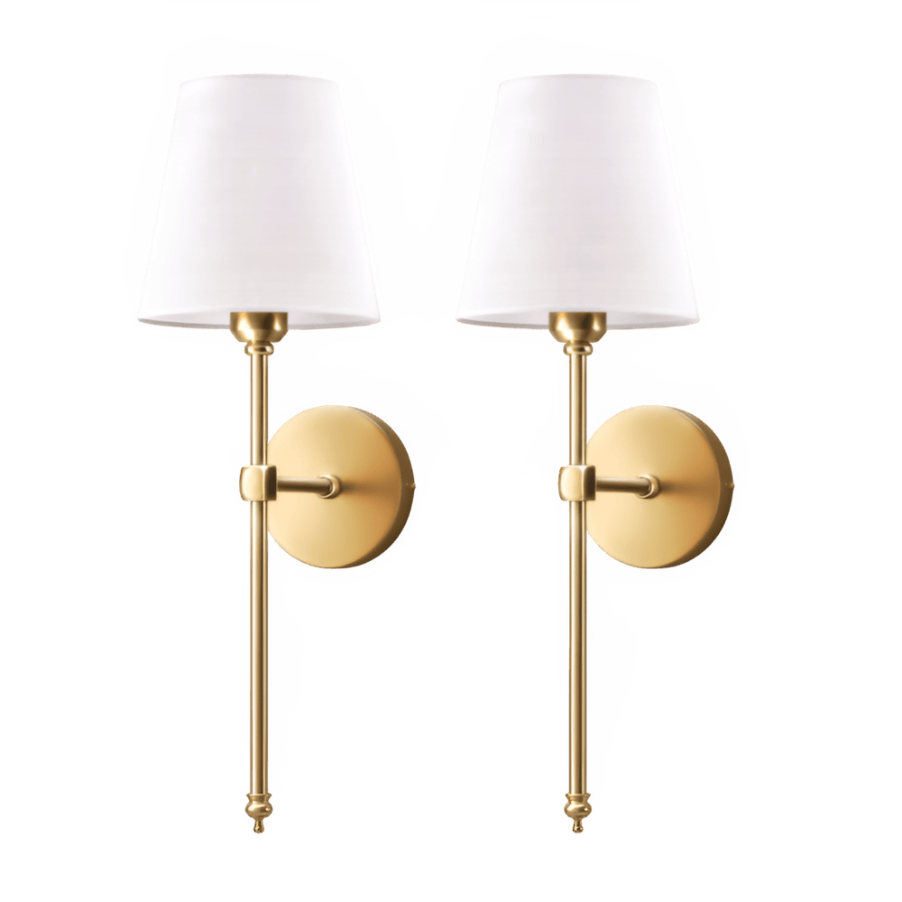 Metal Sconce Pair with Fabric Shades 20 inch Height for Bedroom Hallway Ambient Lighting Bedside Reading Wall Mount Fixtures Soft Diffused G | Thomler