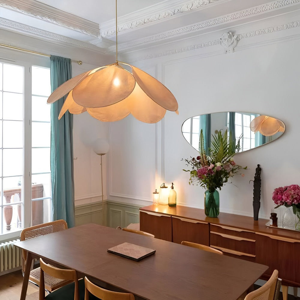 Hanging Ceiling Fixture Floral Textile Shade 31.5 Inch Diameter Cream Adjustable Cable E27 Socket Modern Vintage Dining Room Bedroom Lightin | Thomler