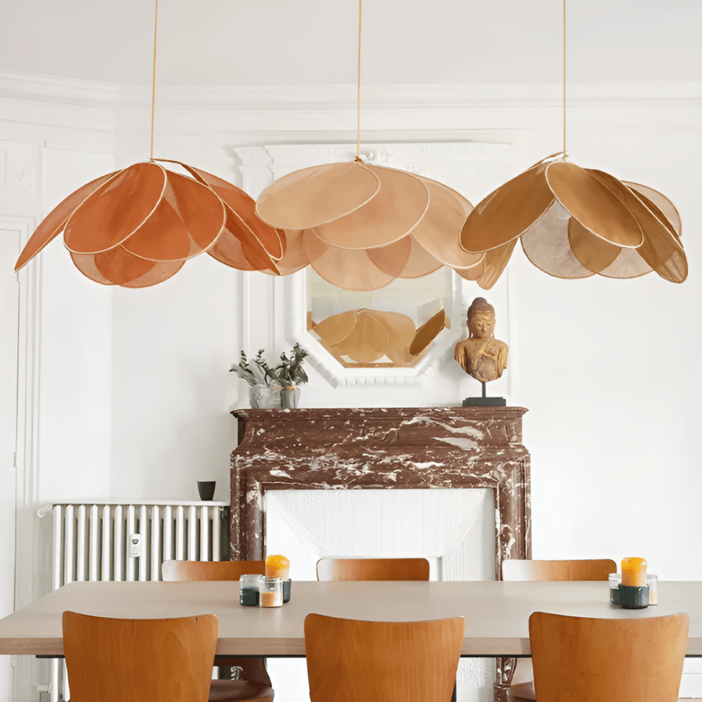 Layered Textile Ceiling Light with Floral Shade 20 in Diameter Hanging Fixture E27 Socket Adjustable Cord for Dining Room Bedroom Living Roo | Thomler