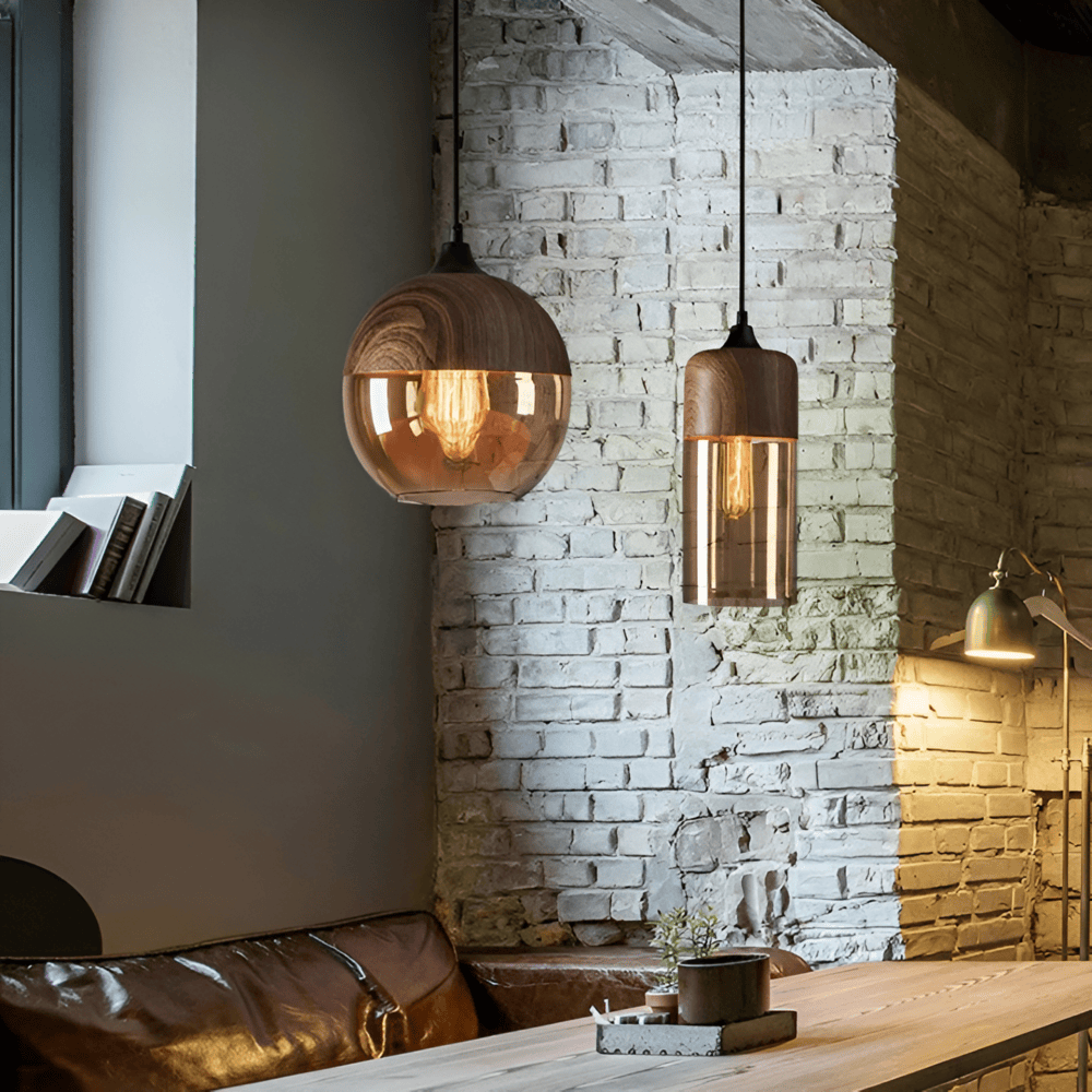 Hanglamp met gerookt glazen bol van 25 cm - voor kookeiland, eettafel of bar - Mid-Century stijl, in hoogte verstelbaar - 220V (VS) | Thomler