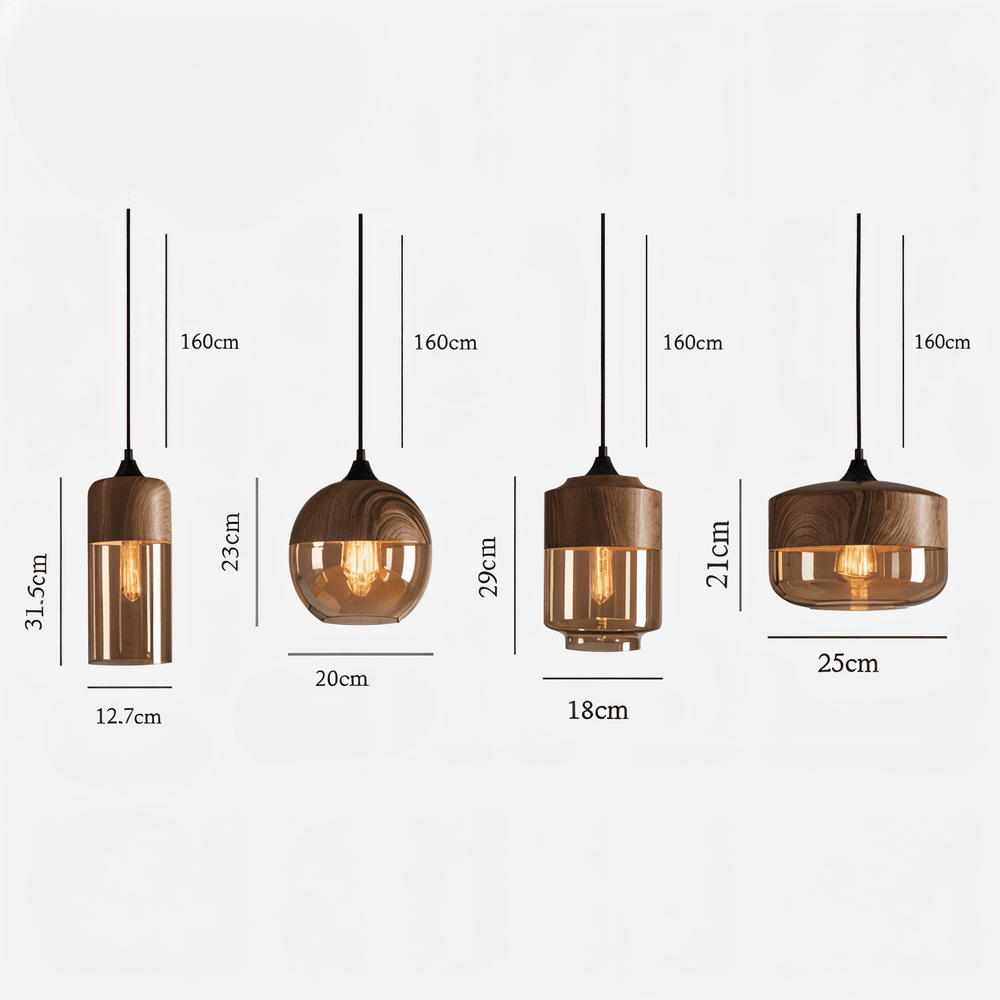 Hanglamp met gerookt glazen bol van 25 cm - voor kookeiland, eettafel of bar - Mid-Century stijl, in hoogte verstelbaar - 220V (VS) | Thomler