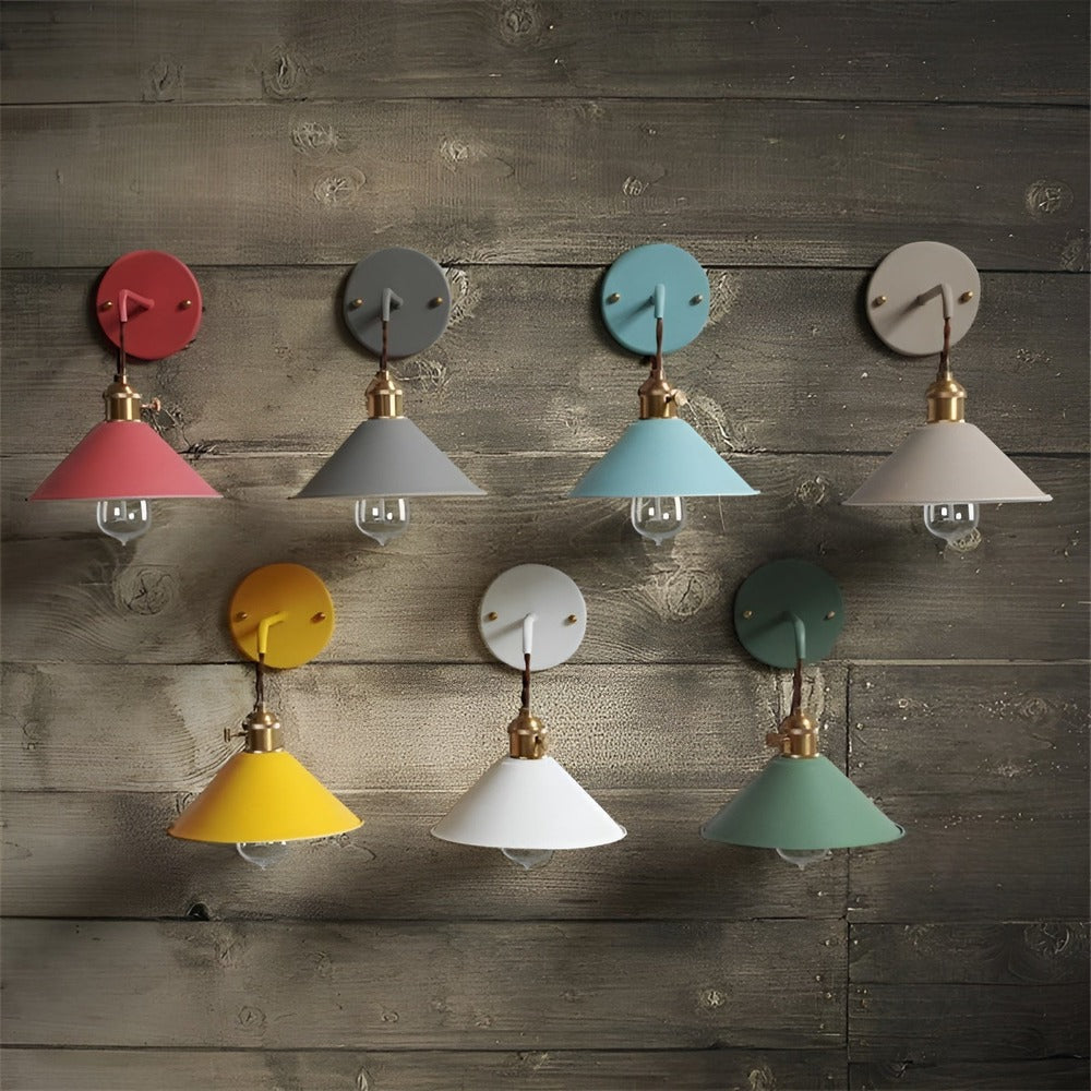 Industrial Sconce with Metal Cone Shade Gray Wall-Mount Task Light for Bedroom Hallway Reading Nook Adjustable Accent Lamp Retro Decor | Thomler