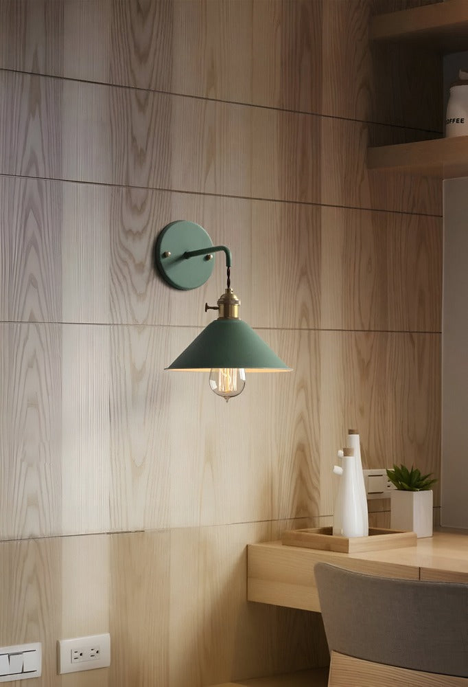 Industrial Sconce with Metal Cone Shade Gray Wall-Mount Task Light for Bedroom Hallway Reading Nook Adjustable Accent Lamp Retro Decor | Thomler