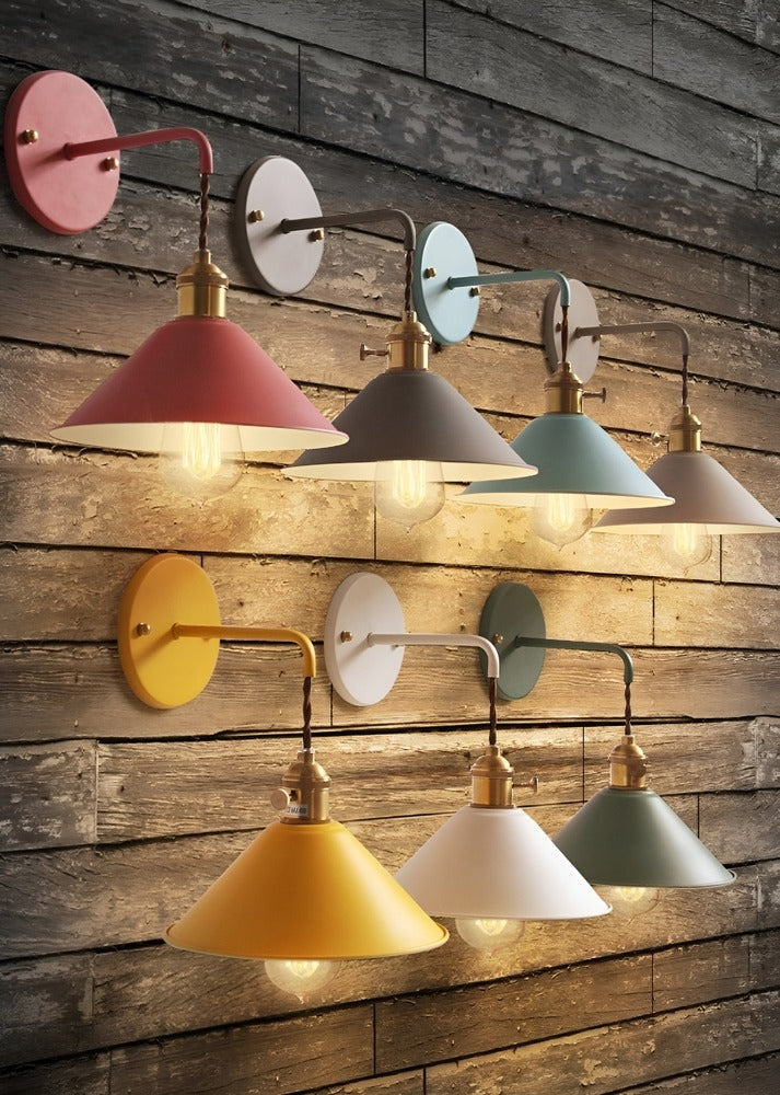 Industrial Sconce with Metal Cone Shade Gray Wall-Mount Task Light for Bedroom Hallway Reading Nook Adjustable Accent Lamp Retro Decor | Thomler