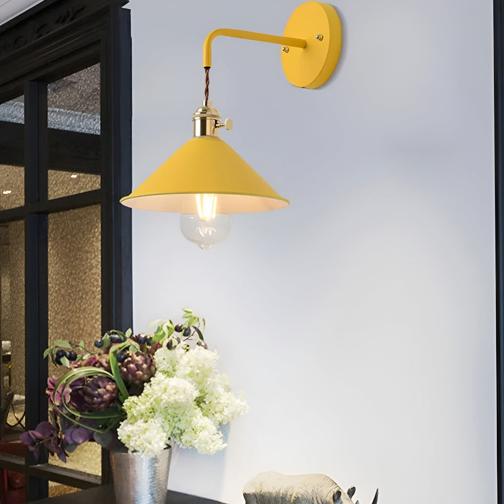 Industrial Sconce with Metal Cone Shade Gray Wall-Mount Task Light for Bedroom Hallway Reading Nook Adjustable Accent Lamp Retro Decor | Thomler
