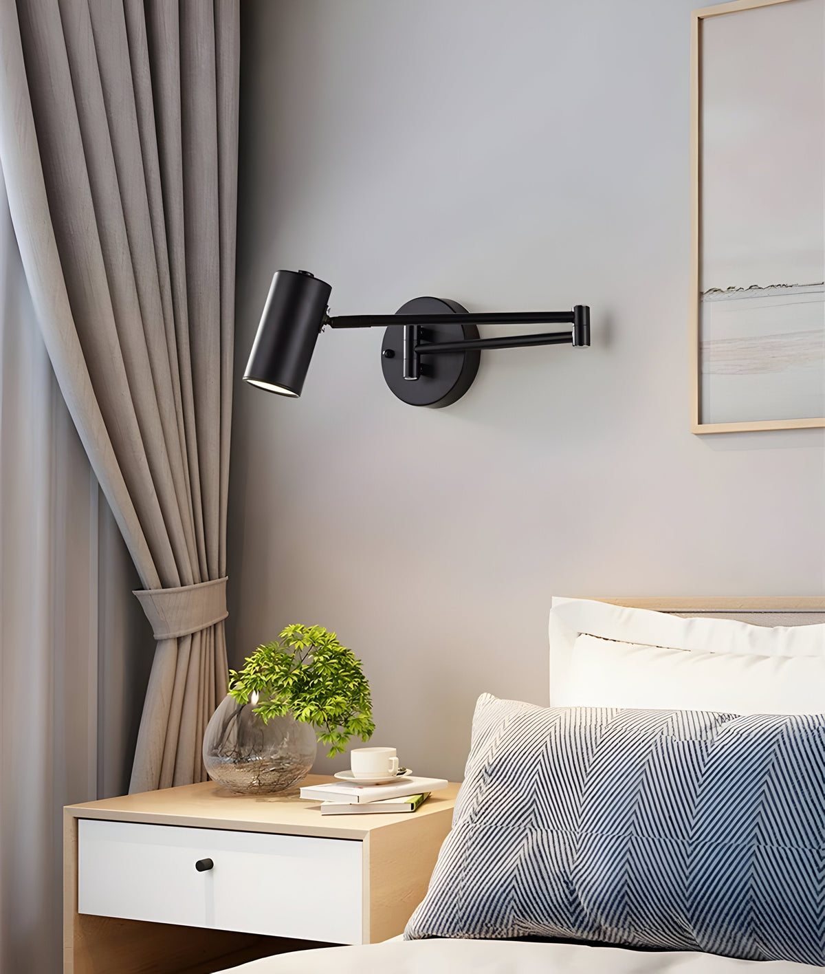Schwenkarm-Leseleuchte Metall Schwarz 25 cm Gelenk-Wandleuchte für Schlafzimmer Nachttisch Arbeitsbeleuchtung ausrichtbar | Thomler