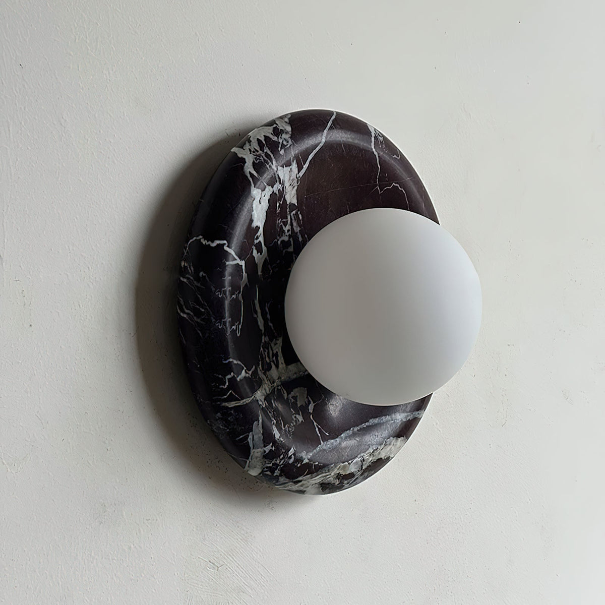 Round Glass Sconce with Natural Stone Backplate – 8-Inch Contemporary Fixture for Entryways, Bedrooms & Corridors