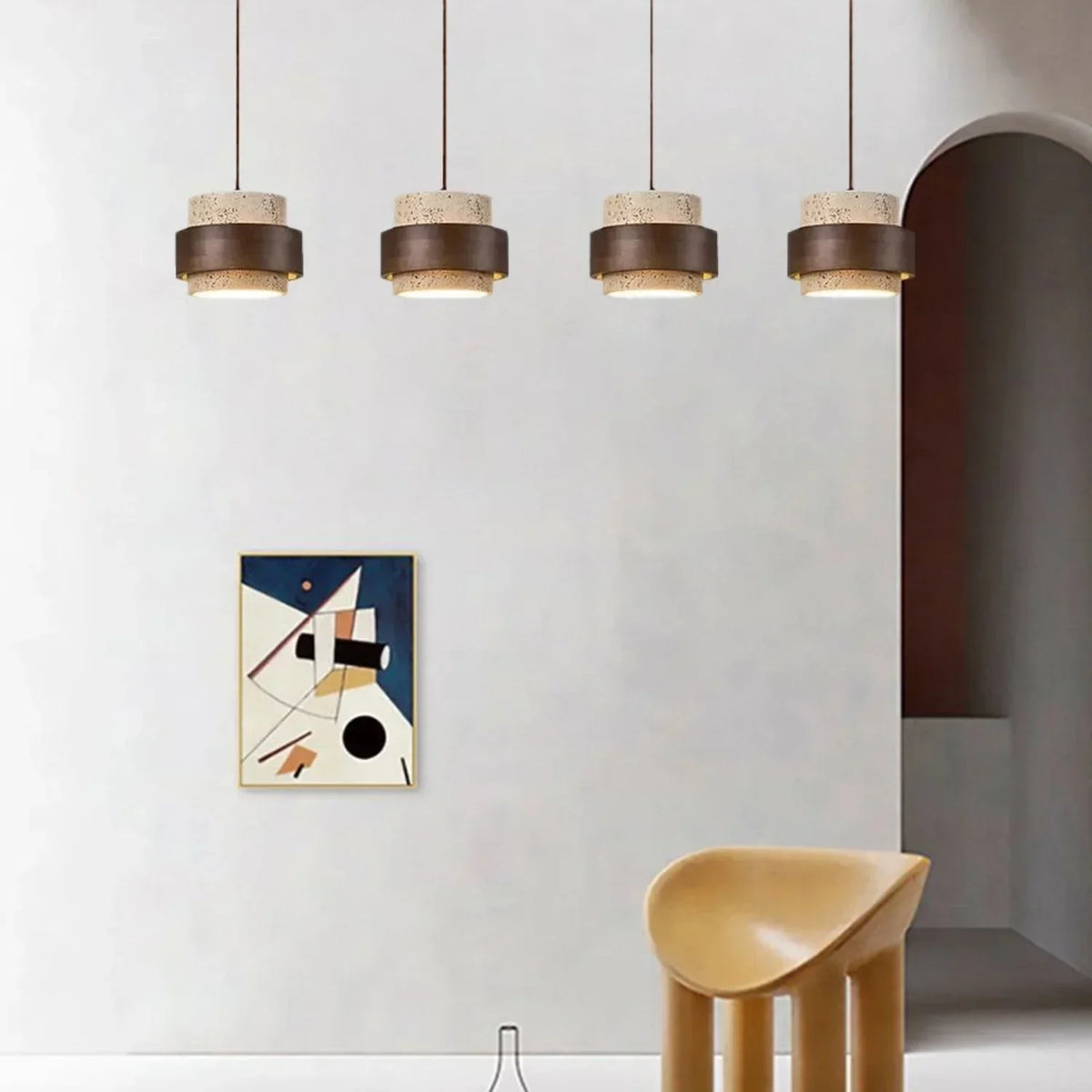 Hängeleuchte aus Naturstein mit Walnuss-Akzent & verstellbarem 150-cm-Kabel für Esstisch, Küchentheke & moderne Wohnräume | Thomler