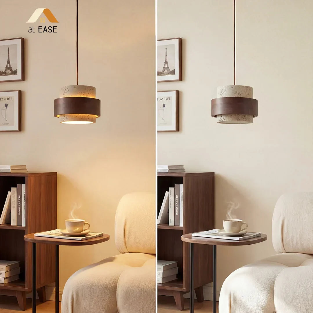Hängeleuchte aus Naturstein mit Walnuss-Akzent & verstellbarem 150-cm-Kabel für Esstisch, Küchentheke & moderne Wohnräume | Thomler