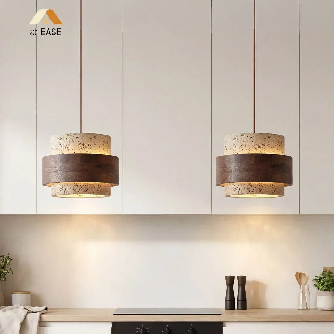 Hängeleuchte aus Naturstein mit Walnuss-Akzent & verstellbarem 150-cm-Kabel für Esstisch, Küchentheke & moderne Wohnräume | Thomler