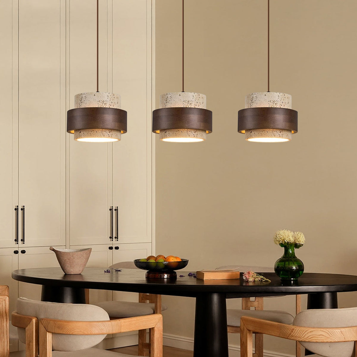 Hängeleuchte aus Naturstein mit Walnuss-Akzent & verstellbarem 150-cm-Kabel für Esstisch, Küchentheke & moderne Wohnräume | Thomler