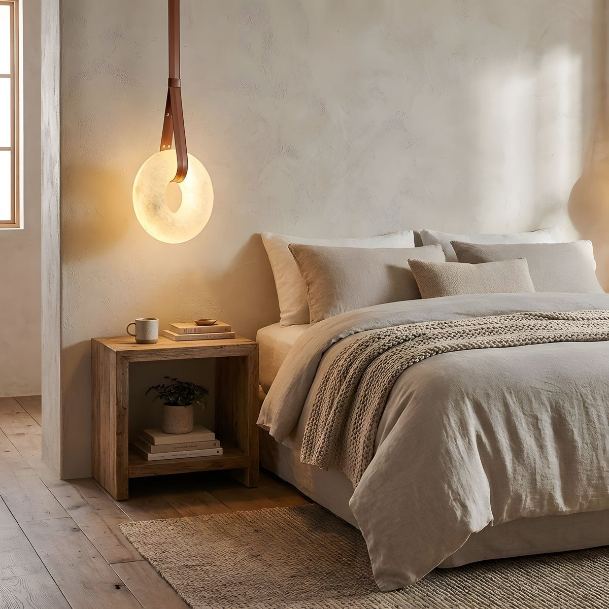 LED-Ring-Deckenleuchte aus Alabaster – Verstellbarer Halo-Kronleuchter für offene Essbereiche, große Wohnräume & Gastronomie – 120 cm Kreis-Hängeleuchte | Thomler