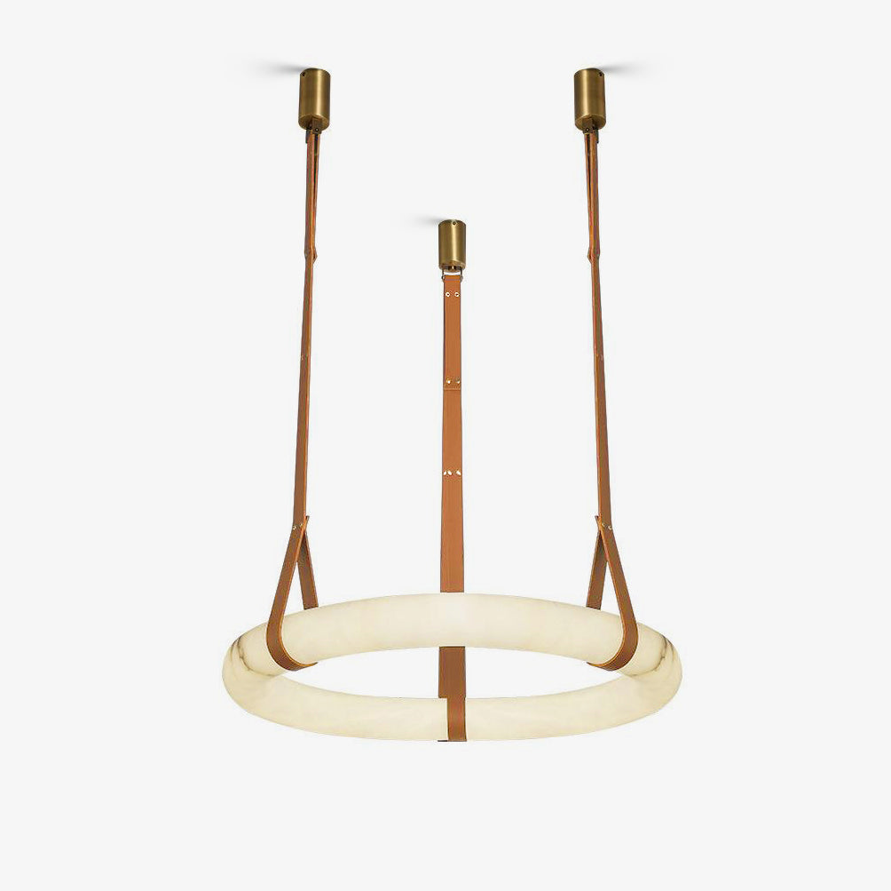 LED-Ring-Deckenleuchte aus Alabaster – Verstellbarer Halo-Kronleuchter für offene Essbereiche, große Wohnräume & Gastronomie – 120 cm Kreis-Hängeleuchte | Thomler