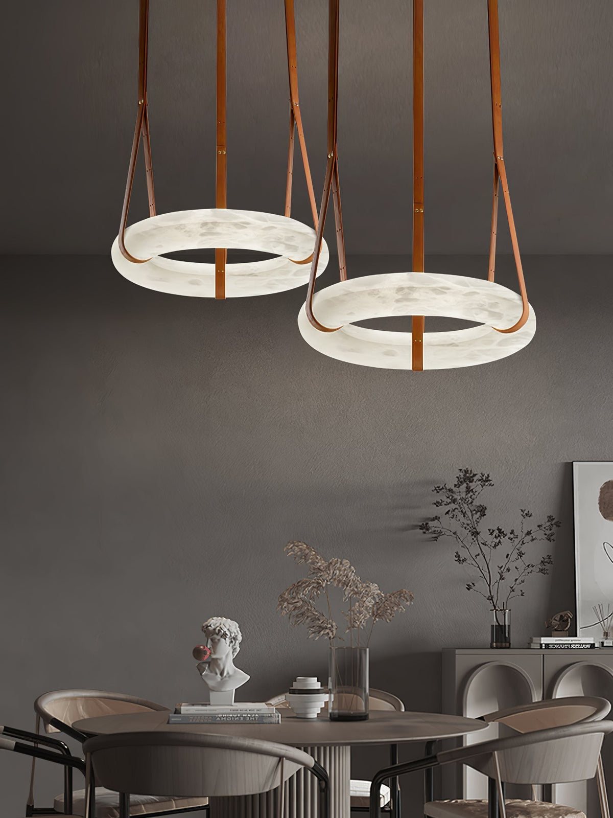 LED-Ring-Deckenleuchte aus Alabaster – Verstellbarer Halo-Kronleuchter für offene Essbereiche, große Wohnräume & Gastronomie – 120 cm Kreis-Hängeleuchte | Thomler