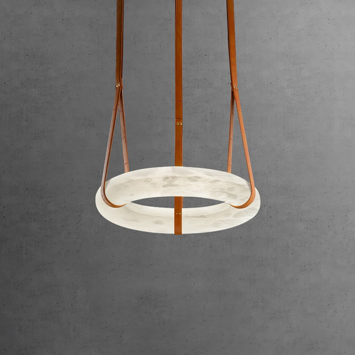 LED-Ring-Deckenleuchte aus Alabaster – Verstellbarer Halo-Kronleuchter für offene Essbereiche, große Wohnräume & Gastronomie – 120 cm Kreis-Hängeleuchte | Thomler