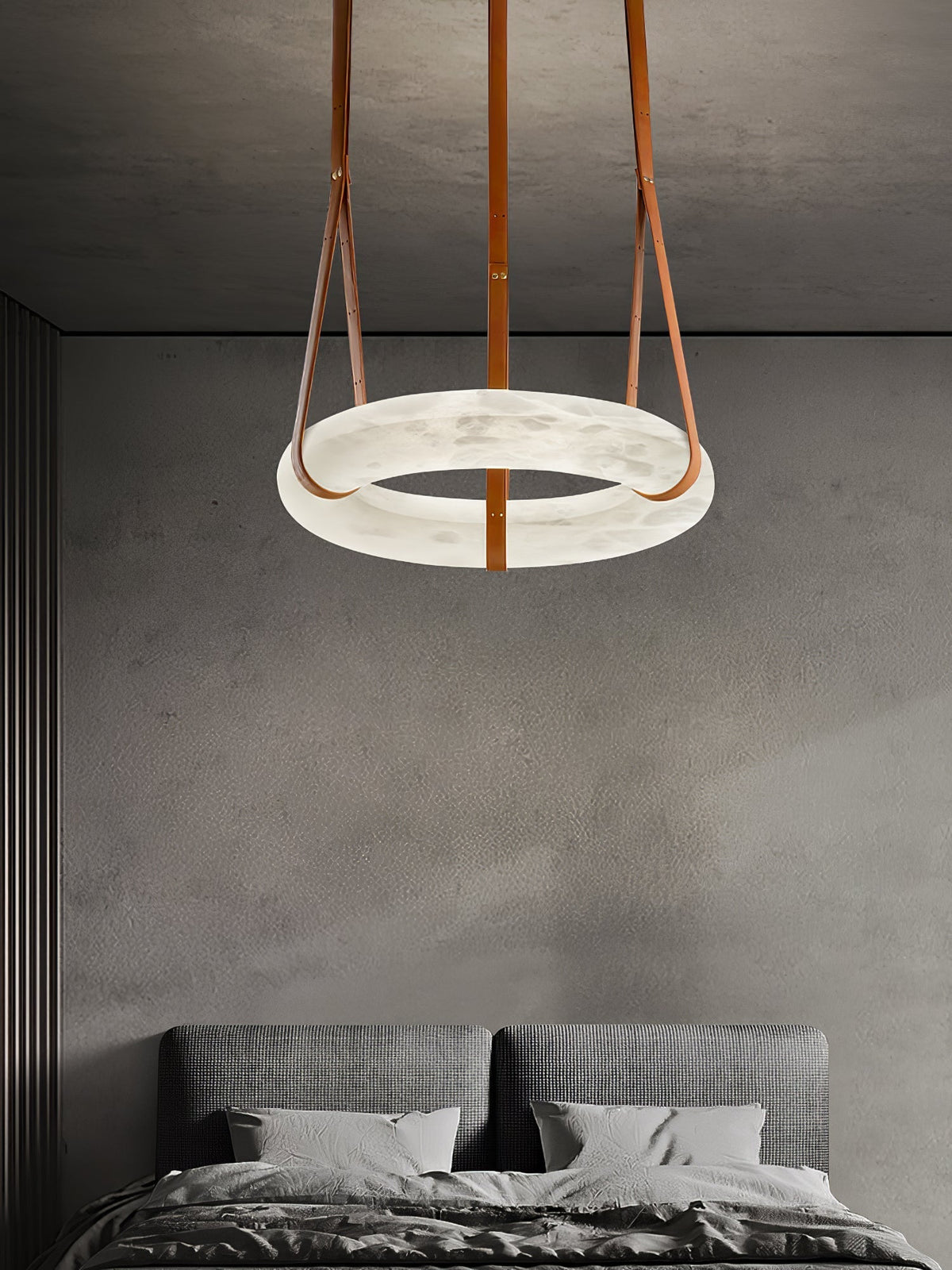 LED-Ring-Deckenleuchte aus Alabaster – Verstellbarer Halo-Kronleuchter für offene Essbereiche, große Wohnräume & Gastronomie – 120 cm Kreis-Hängeleuchte | Thomler