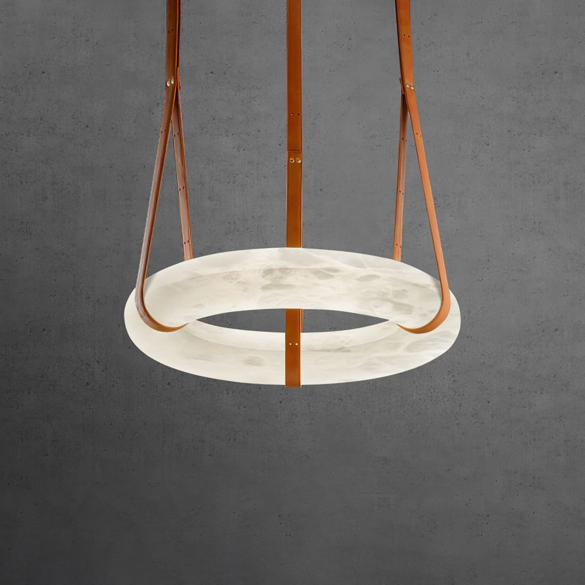 LED-Ring-Deckenleuchte aus Alabaster – Verstellbarer Halo-Kronleuchter für offene Essbereiche, große Wohnräume & Gastronomie – 120 cm Kreis-Hängeleuchte | Thomler