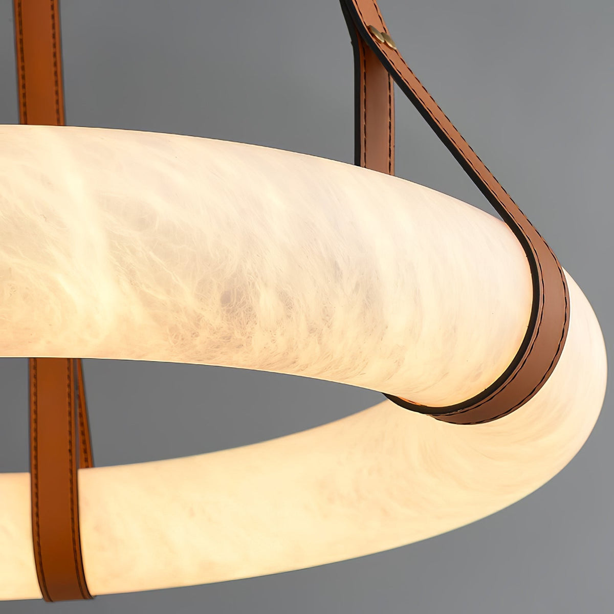 LED-Ring-Deckenleuchte aus Alabaster – Verstellbarer Halo-Kronleuchter für offene Essbereiche, große Wohnräume & Gastronomie – 120 cm Kreis-Hängeleuchte | Thomler