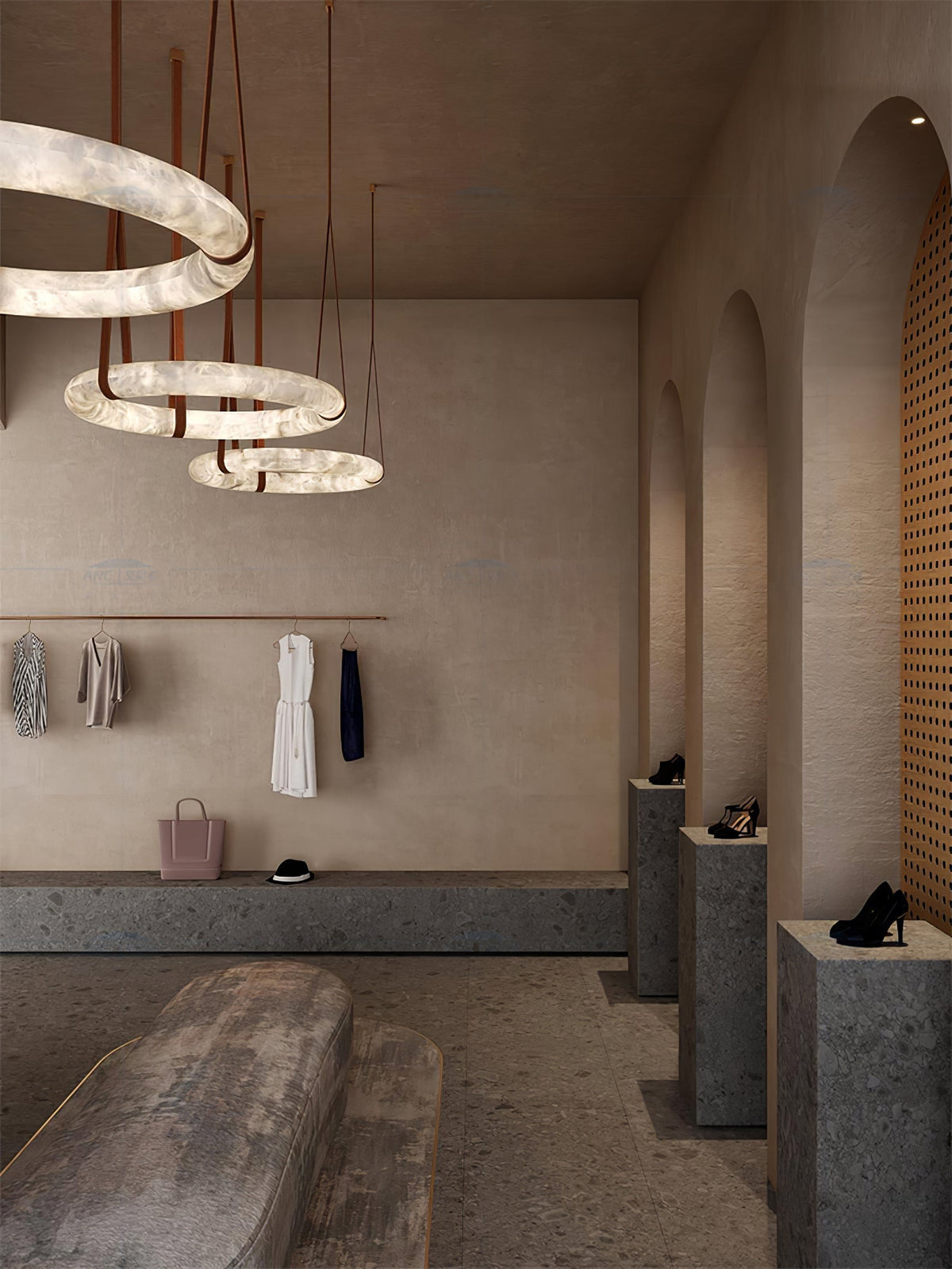 LED-Ring-Deckenleuchte aus Alabaster – Verstellbarer Halo-Kronleuchter für offene Essbereiche, große Wohnräume & Gastronomie – 120 cm Kreis-Hängeleuchte | Thomler