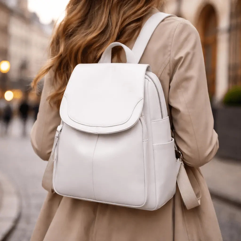 Women's Travel Backpack with Rear-Access Security Zipper – Textured Vegan Leather Daypack for Commute Work & Airport | Thomler