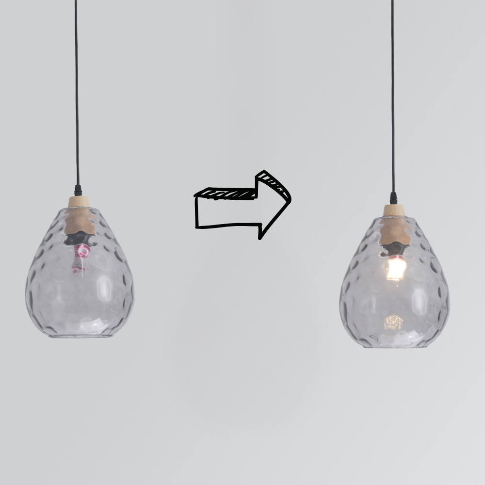 Glass & Wood Drop Ceiling Fixture with Adjustable Cord for Kitchen Island, Dining Room & Living Area | Hardwired E26 Socket | Indoor Overhea | Thomler